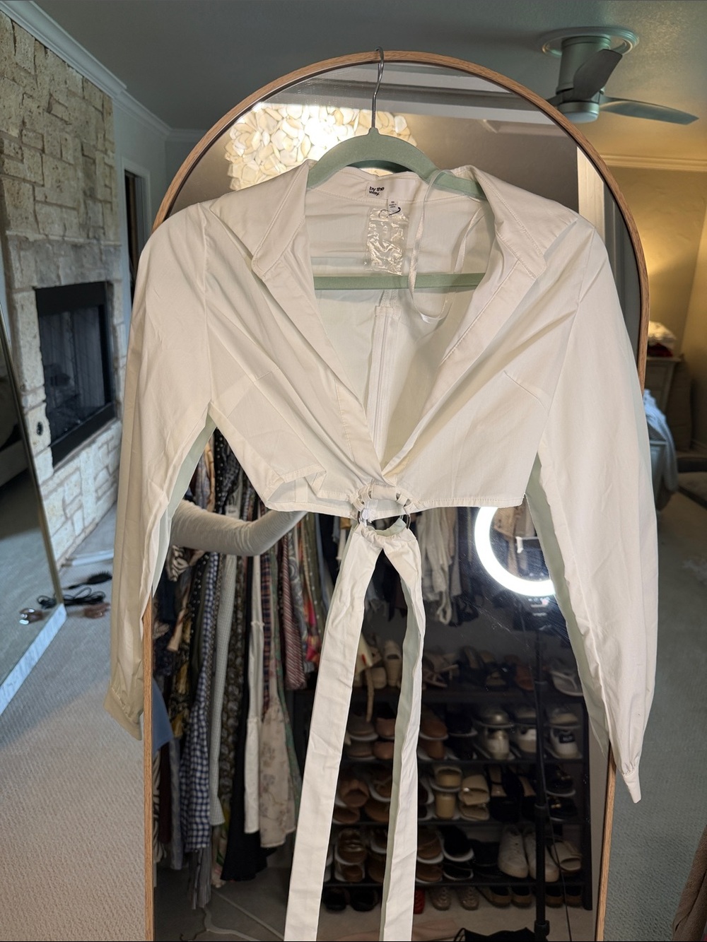 Cropped Tie-Front White Button-Up Blouse